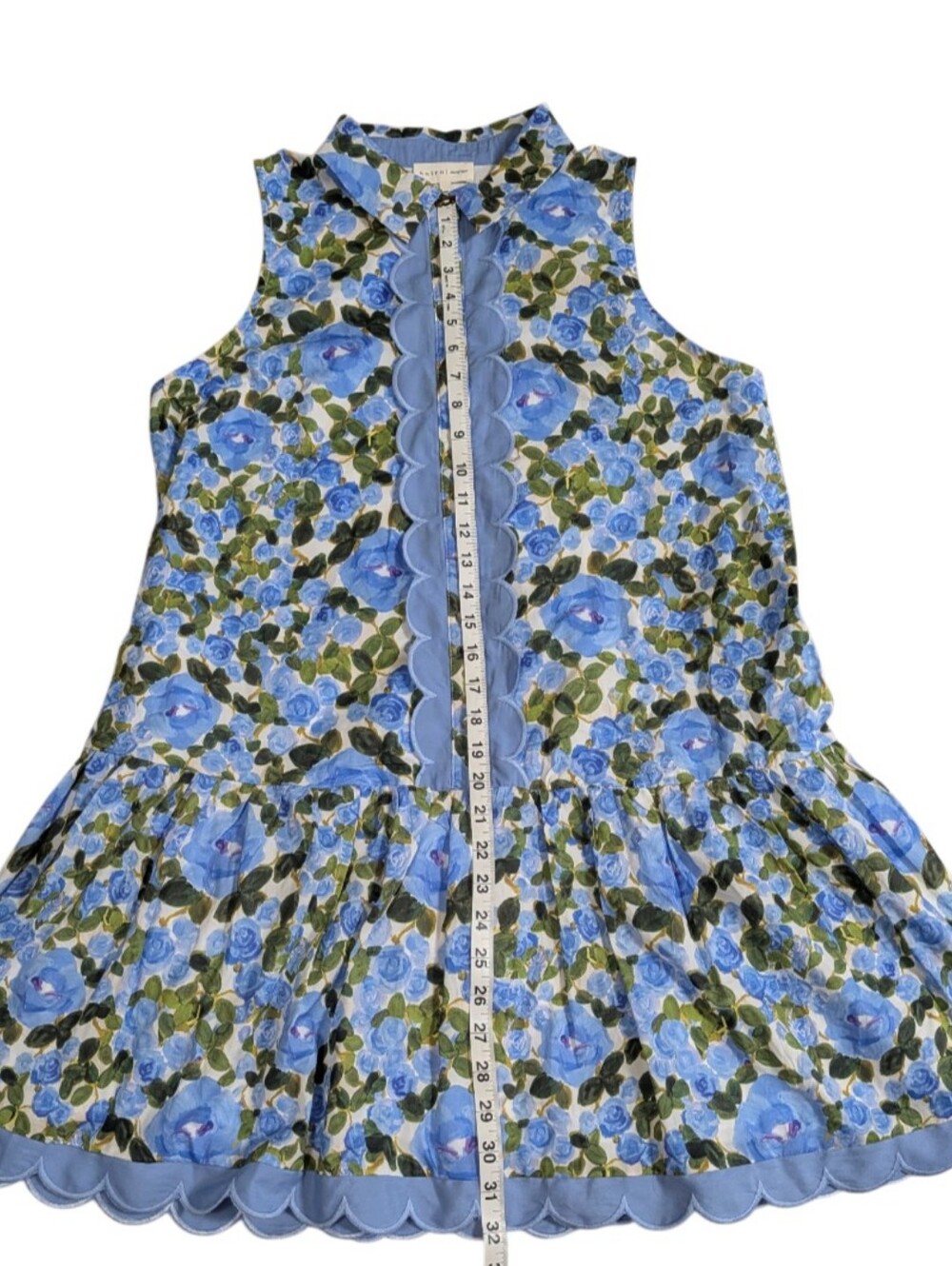 Entro Women's Blue Floral Button-Front Mini Shirt Dress Ruffle Trim SZ M EUC - Picture 5 of 8